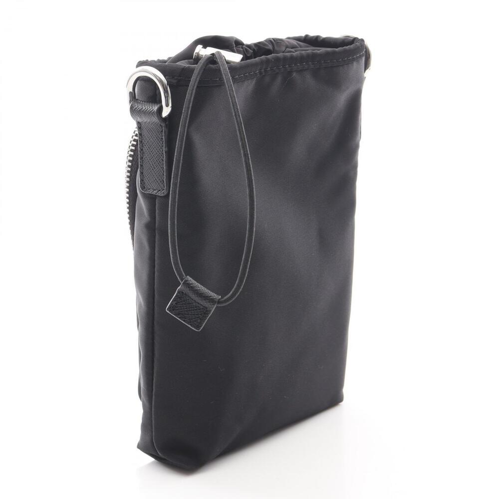 Prada Black Holder Phone Bag Shoulder Saffiano Leather Triangle Black